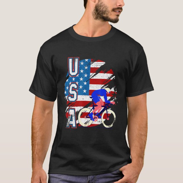 USA Cycling American Flagga Cycling Team T Shirt (Framsida)