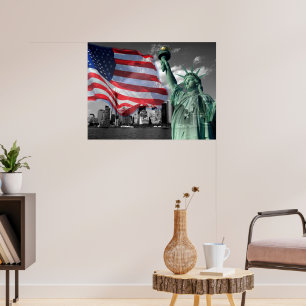 USA: Dam Liberty, American Flagga, NYC Poster