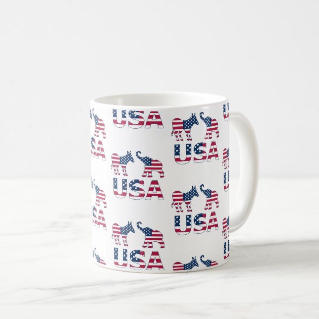 USA: Demokratiska Donkey Republican Elephant Polit Kaffemugg (Framsida höger)