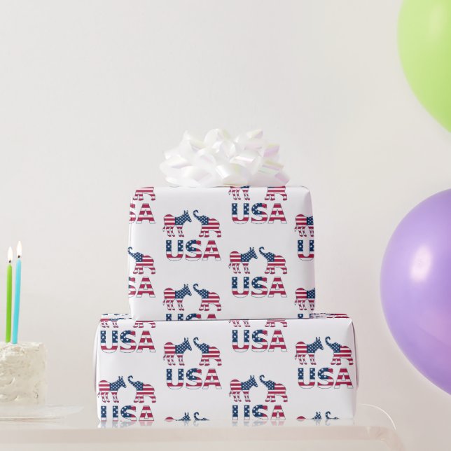 USA: Demokratiska Donkey Republican Elephant Polit Presentpapper (Festgåvor)