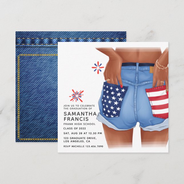 USA Denim Flickor Examen Fests Inbjudan (Fram/baksida)