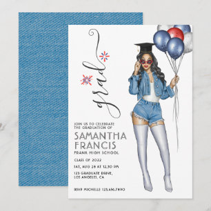 USA Denim themed Girl Studentfest Call Inbjudningar
