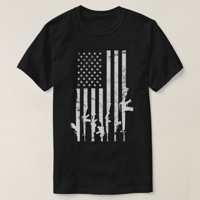 USA Distress Flagga Guns Pro Gun 2:a ändring O T Shirt (Design framsida)