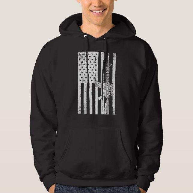 Usa Distress Rifle Gun Flagga 2:a ändringsförslage Hoodie (Framsida)