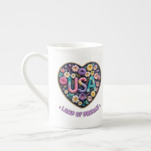 USA Drömmarnas Land 3D Broderi Konst Benporslin Mugg