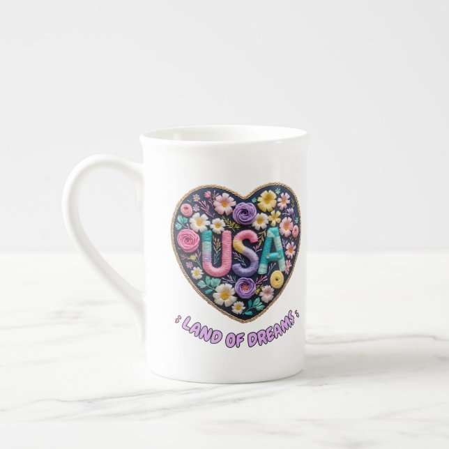 USA Drömmarnas Land 3D Broderi Konst Benporslin Mugg (Vänster)