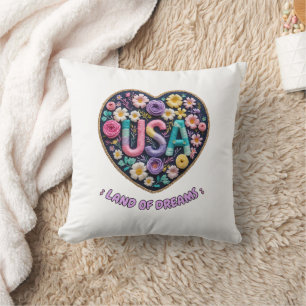 USA Drömmarnas Land Blommig Broderi Konst Kudde