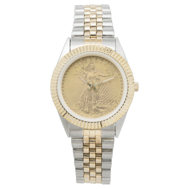 USA Dubbla Eagle St Gaudens 1924 Guld Coin $20 Armbandsur (Framsida)