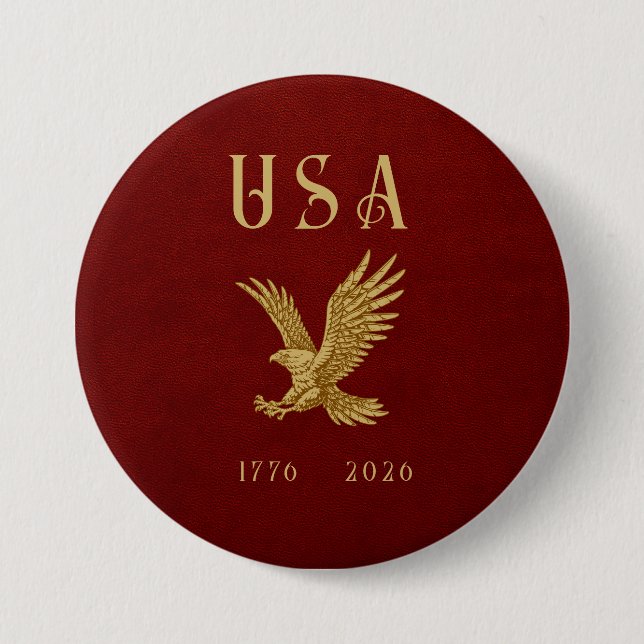 USA Eagle 1775 - 2026 Fax Red Leather  Button Knapp (Framsida)