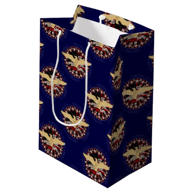 USA Eagle och Flagga, Blue-Blue-Gift Bag M (Baksidan Vinklad)