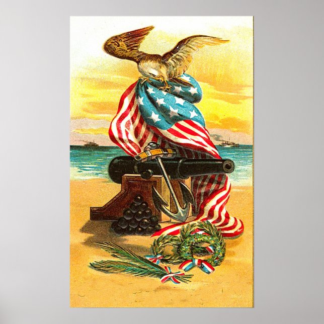 USA Eagle och Flagga Poster (Framsidan)