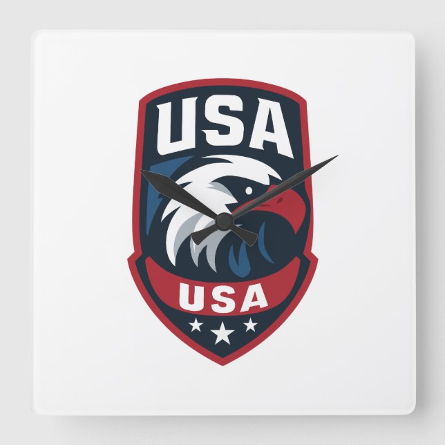 USA Eagle Sports Vapensköld Fyrkantig Klocka (Framsida)