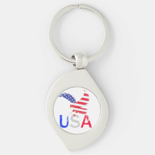 USA Eagle Swirl Silverfärgad Nyckelring (Framsidan)