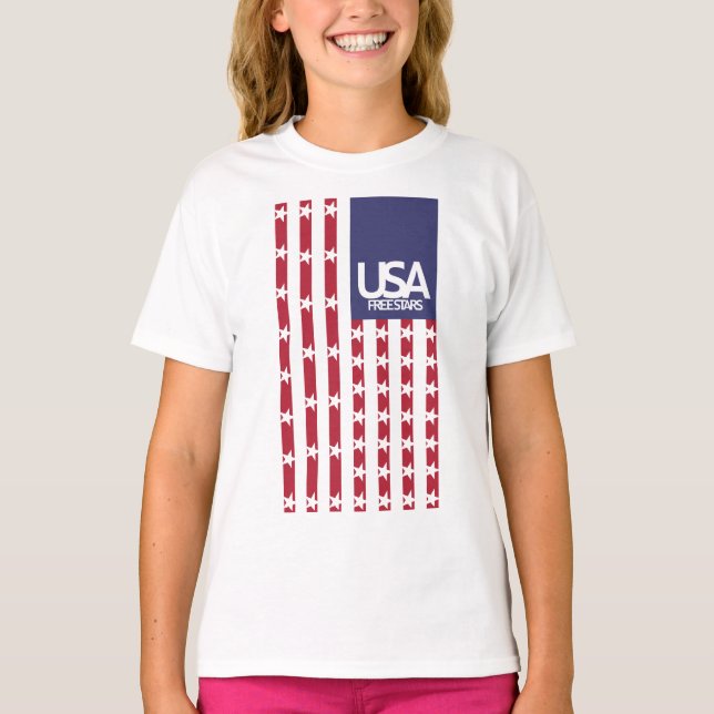 USA/EEUU FREE STARS FLAG BY MASANSER PIXELAT T SHIRT (Framsida)