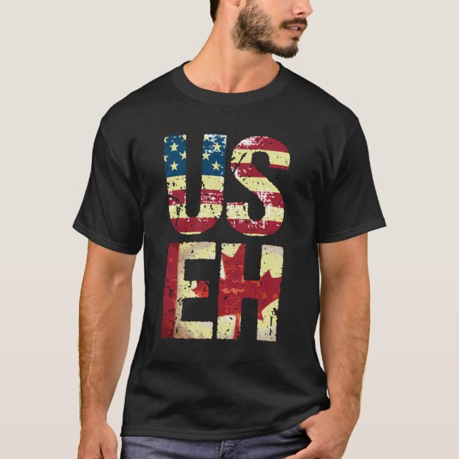 USA Eh America Canada Flagga Funny American Canadi T Shirt (Framsida)
