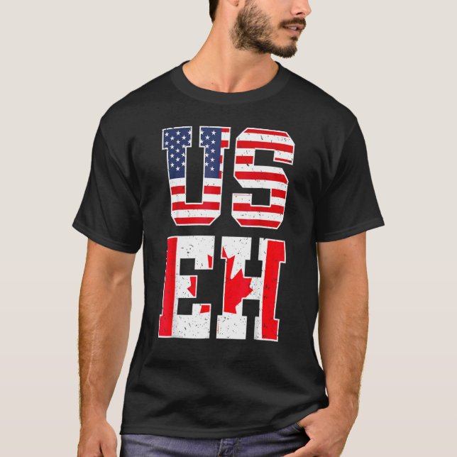 USA Eh American Canadian Flagga Canada Pride USA T Shirt (Framsida)