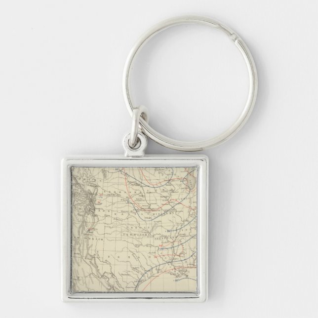 USA-Elakets temperatur Fyrkantig Silverfärgad Nyckelring (Framsidan)