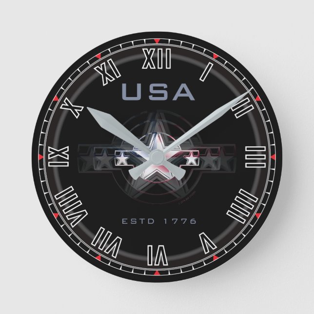 USA Estd. 1776 Romerska nr. Runda klocka (Framsida)