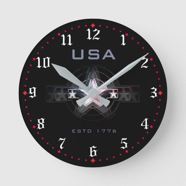 USA Estd. 1776 Rund Klocka (Framsida)