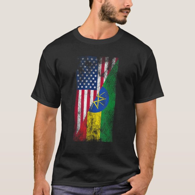 USA Etiopien Flaggor Förenta staterna Etiopien T Shirt (Framsida)