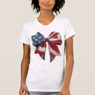 USA Falskt lapptäcke Bow, Amerikansk Flagga T Shirt