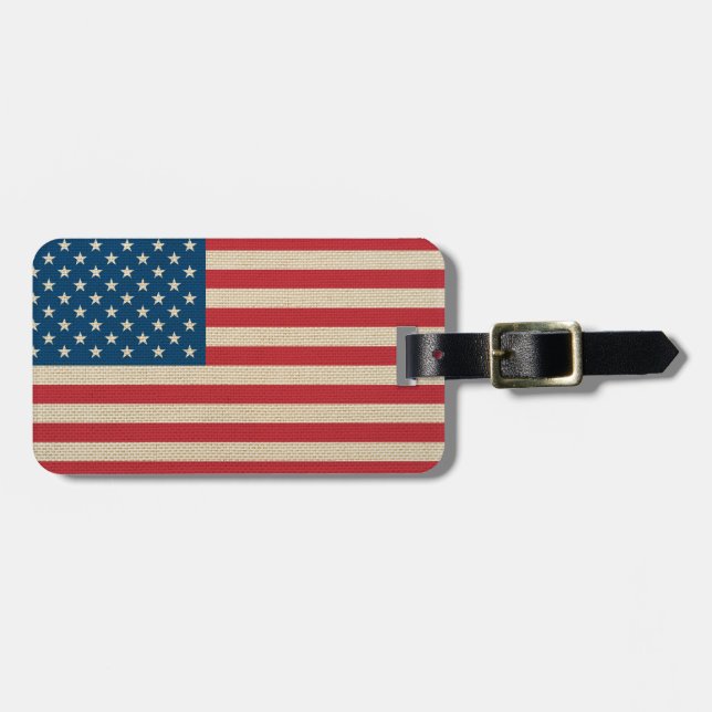 USA Faux burlap-flagga Bagagebricka (Horisontell Framsida)