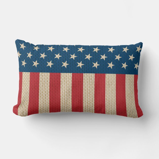 USA Faux burlap-flagga Lumbarkudde (Framsida)