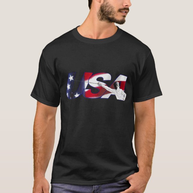 USA Fencing - Black Shirt Tee Shirt (Framsida)