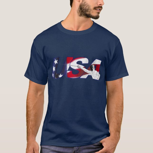 USA Fencing - Blue Shirt Tee Shirt (Framsida)