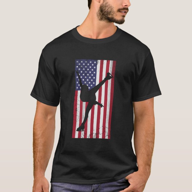 Usa Figur Skating American Flagga T Shirt (Framsida)