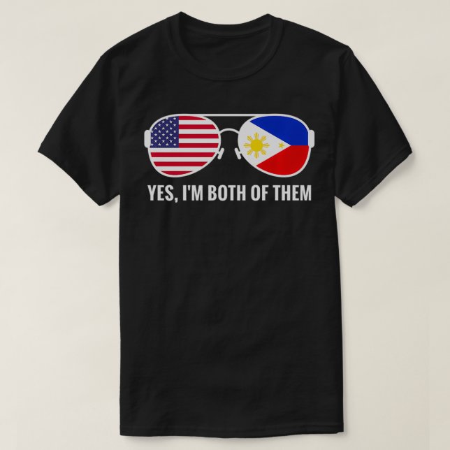 USA Filippinerna Flagga Sunglasses Filipino Amerik T Shirt (Design framsida)
