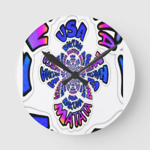 USA Firande: Roligt Text Dynamic Art Rund Klocka