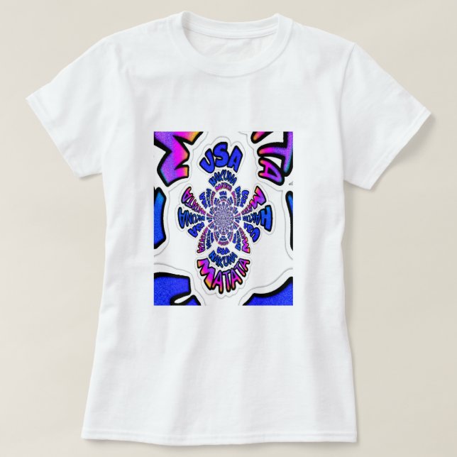 USA Firande: Roligt Text Dynamic Art Tee Shirt (Design framsida)