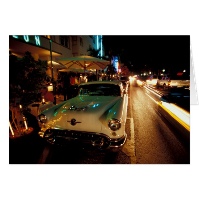 USA, FL, Miami, South Beach på natten. 2 Hälsningskort (Framsidan Horizontal)