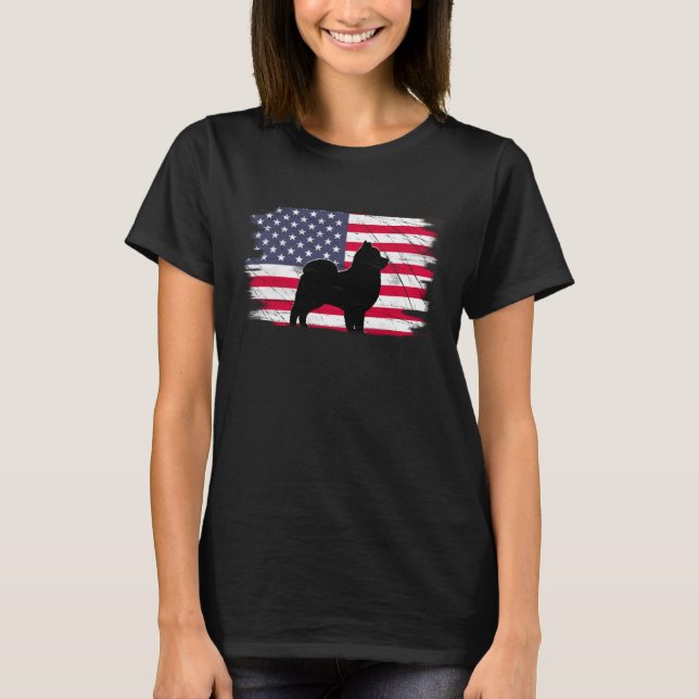 USA Flag 4th of July Pomeranian Dad Mom Dog T Shirt (Framsida)