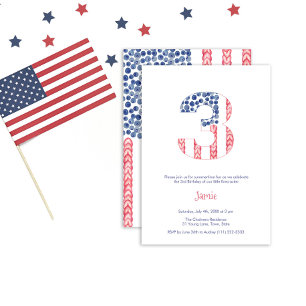 USA Flag Alfresco Trädgård 3-års födelsedagsfest Inbjudningar