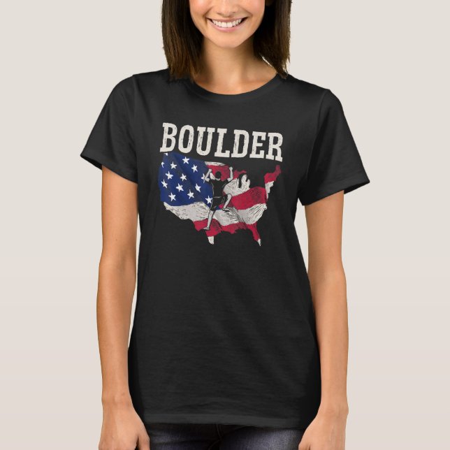 USA Flag American Boulderer Rock Climbing Boulderi T Shirt (Framsida)