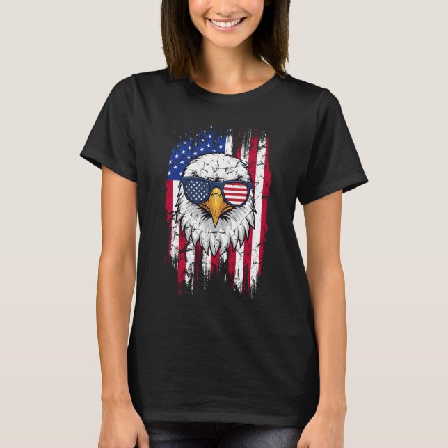 USA Flag And American Bald Eagle Grunge T Shirt (Framsida)