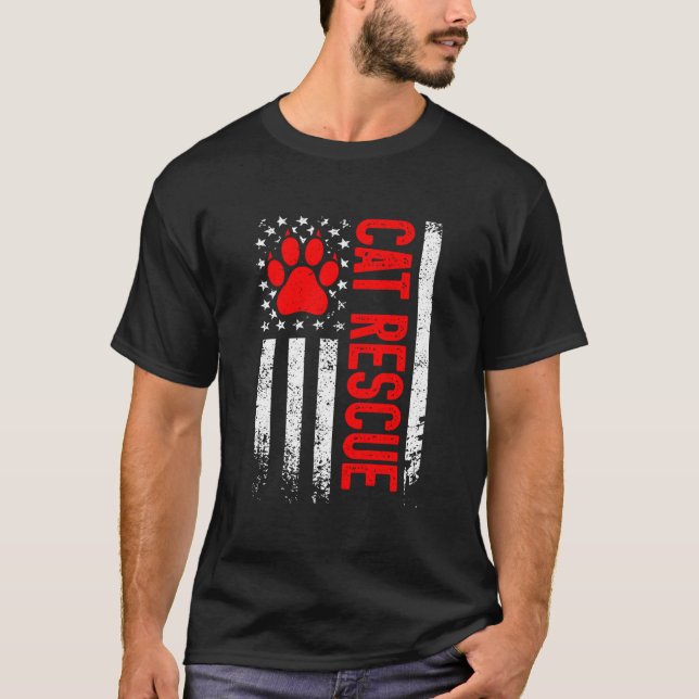 Usa Flag Cat Adoption Rescue Cat Animal Rescue Cat T Shirt (Framsida)