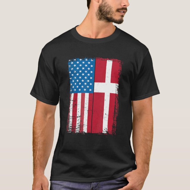 USA Flag Danmark Danska T Shirt (Framsida)