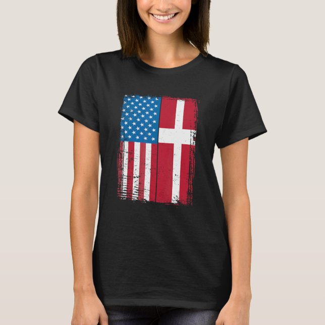 USA Flag Denmark Danish T Shirt (Framsida)