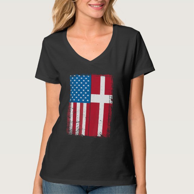 USA Flag Denmark Danish T Shirt (Framsida)