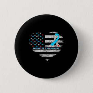 USA Flag Diabetes Medvetenhet Hjärt Familj Stöd  Knapp