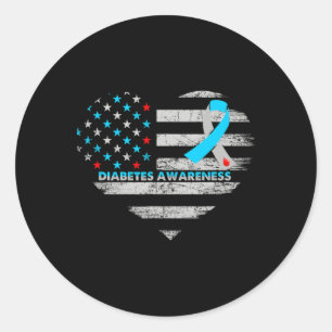 Usa Flag Diabetes Medvetenhet Hjärt Familj Stöd Runt Klistermärke