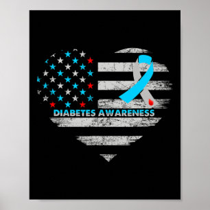 USA Flag Diabetes Medvetenhet Hjärt Familjestöd Poster