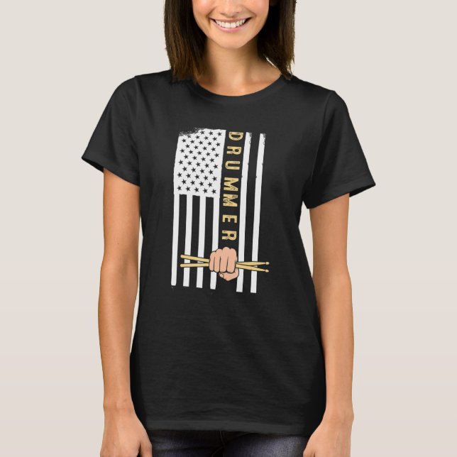 Usa Flag Drum Sticks Cool Patriotic American Drumm T Shirt (Framsida)