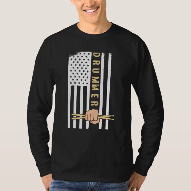 Usa Flag Drum Sticks Cool Patriotic American Drumm T Shirt (Framsida)