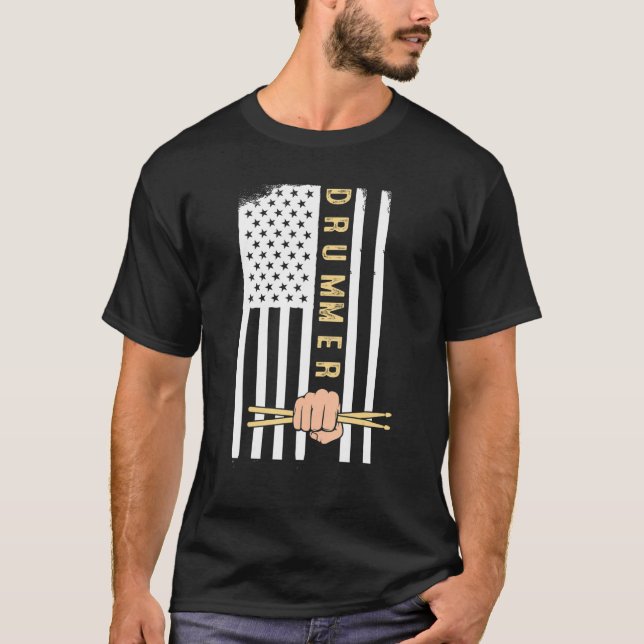 Usa Flag Drum Sticks Cool Patriotic American Drumm T Shirt (Framsida)