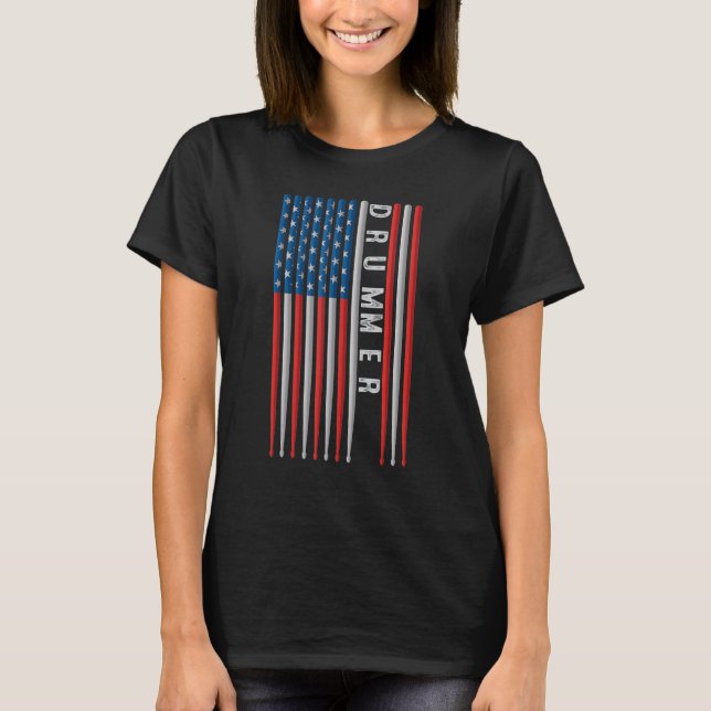 Usa Flag Drum Sticks Cool Patriotic American Drumm T Shirt (Framsida)