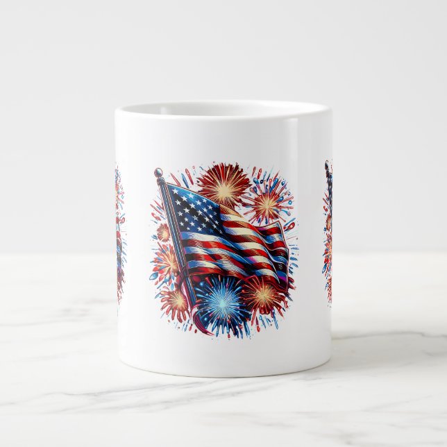 USA Flag Fireworks Patriotic Jumbo Mugg (Framsidan)